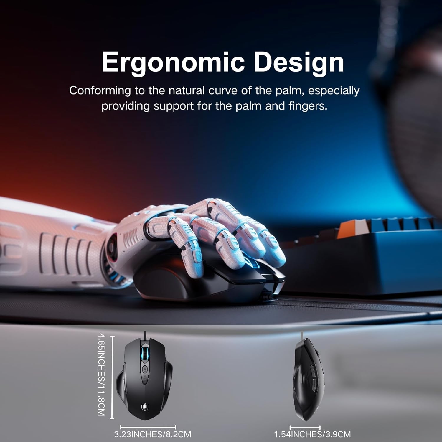 Wired Mouse, 6 Programmable Buttons, Ergonomic Wired Gaming Mouse