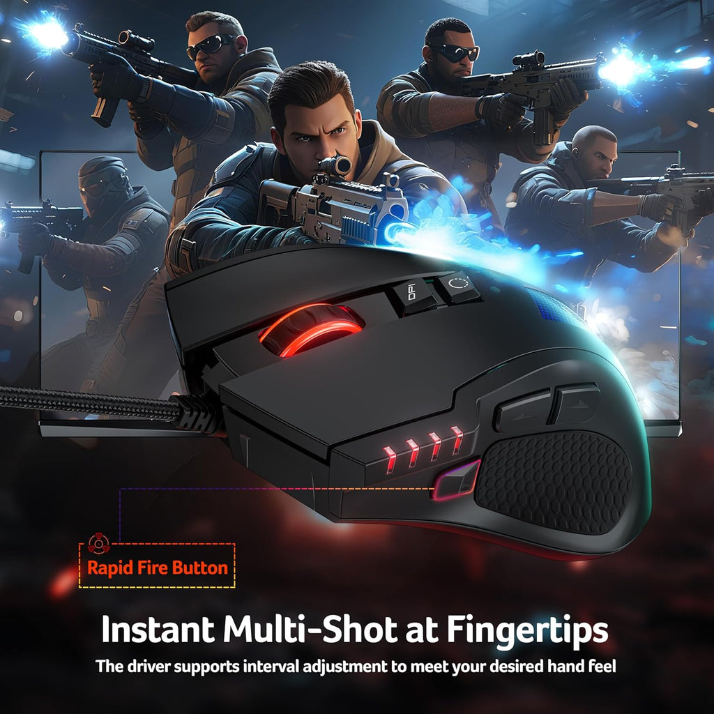 Wired Gaming Mouse, 12,800 DPI RGB Ergonomic Computer Mouse for PC