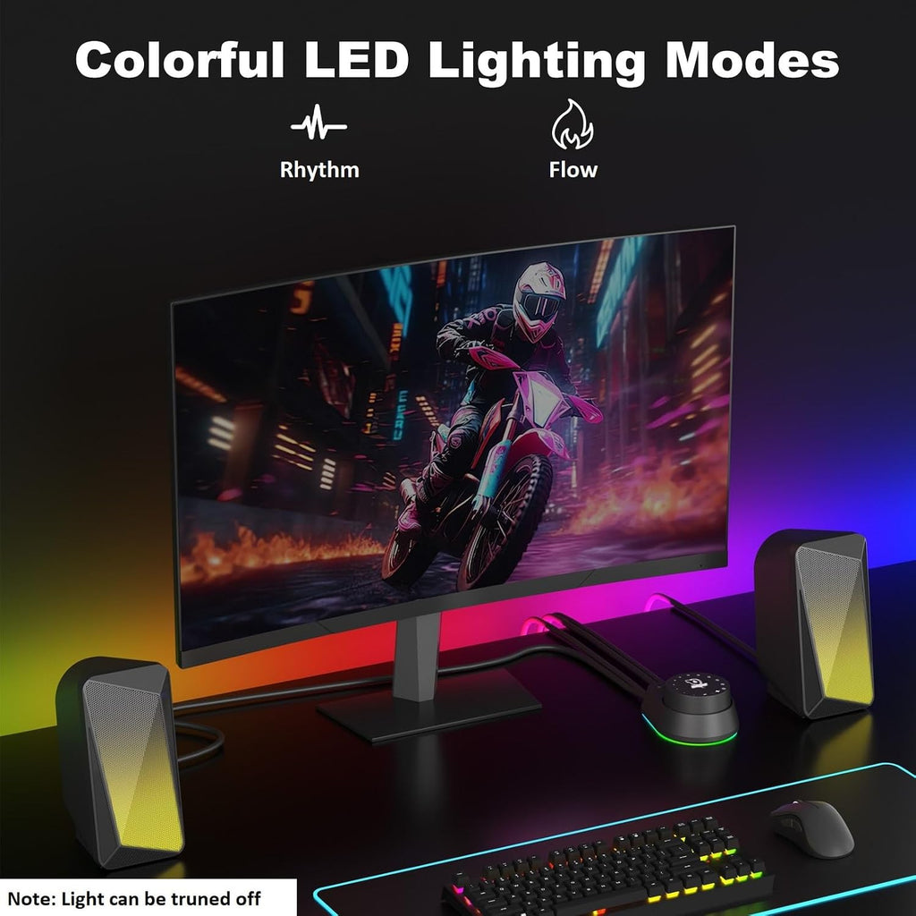 C30 Bluetooth PC Speakers for Desktop, Monitor, Laptop, Gaming | 3.5Mm Aux Input, USB Powered, Stereo 2.0, Bluetooth 5.1, Colourful LED Lighting, 1 Pair, Black