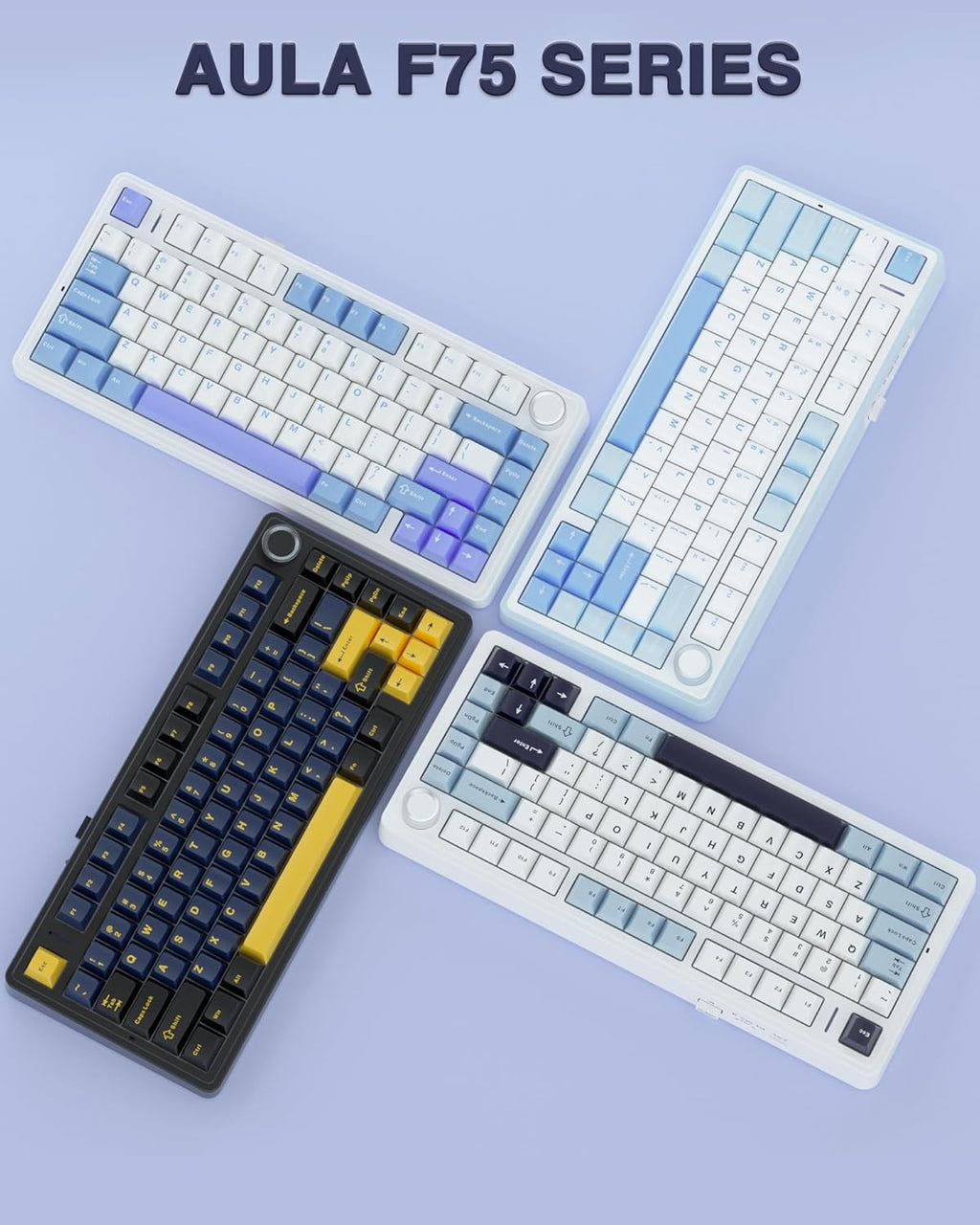 F75 75% Wireless Mechanical Keyboard,2.4Ghz/Type-C/Bt5.0 Gaming Keyboards,Advanced Structure,Rgb Backlight,Hot Swappable Custom Keyboard for Pc/Mac (Blue&Purple)