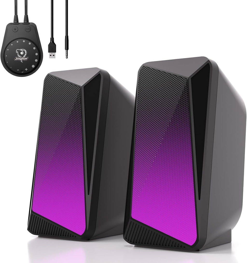 C30 Bluetooth PC Speakers for Desktop, Monitor, Laptop, Gaming | 3.5Mm Aux Input, USB Powered, Stereo 2.0, Bluetooth 5.1, Colourful LED Lighting, 1 Pair, Black