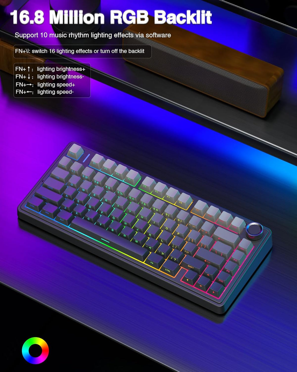 F75 75% Wireless Mechanical Keyboard,2.4Ghz/Type-C/Bt5.0 Gaming Keyboards,Advanced Structure,Side Engraved,Rgb Backlight,Hot Swappable Custom Keyboard for Pc/Mac (Black)
