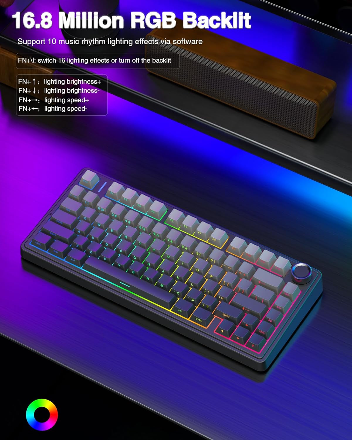 F75 75% Wireless Mechanical Keyboard,2.4Ghz/Type-C/Bt5.0 Gaming Keyboards,Advanced Structure,Side Engraved,Rgb Backlight,Hot Swappable Custom Keyboard for Pc/Mac (Black)