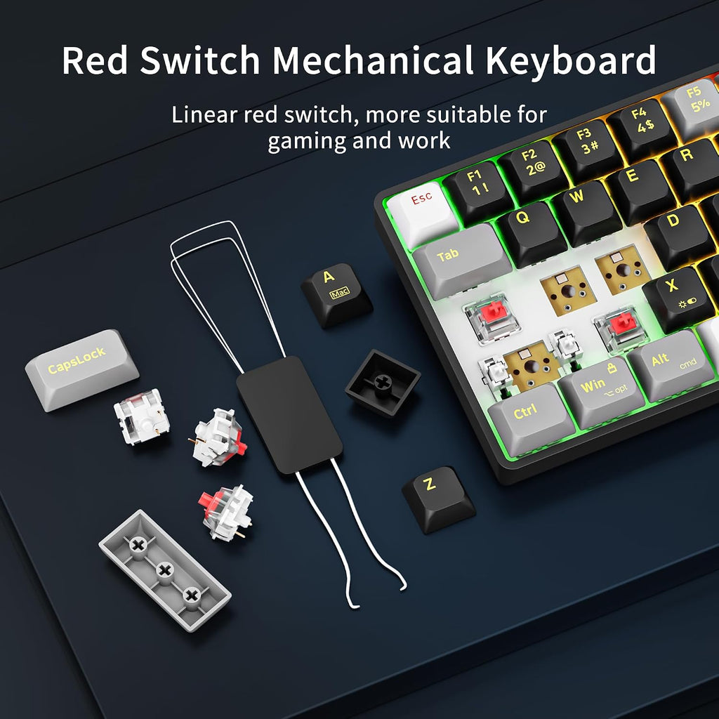 GM681 Wired Mechanical Keyboard,60% Gaming Keyboard,Led Backlit | Wired Mechanical Keyboard,60% Gaming Keyboard,Led Backlit,Compact,Usb,Ergonomic,Mini,Office,Pc,Laptop,Qwerty,Red Switches