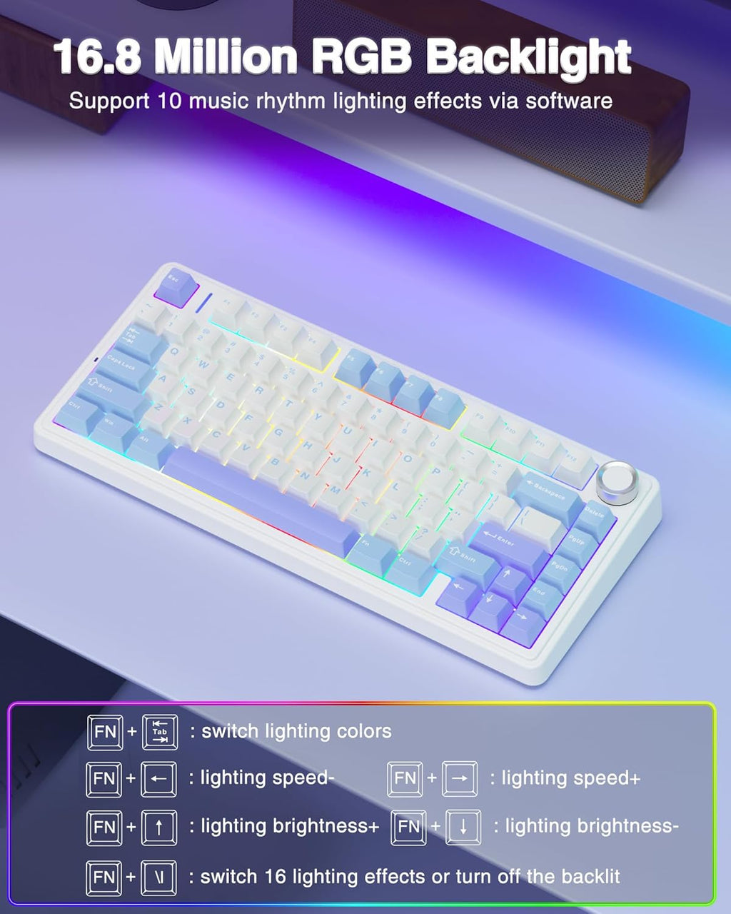 F75 75% Wireless Mechanical Keyboard,2.4Ghz/Type-C/Bt5.0 Gaming Keyboards,Advanced Structure,Rgb Backlight,Hot Swappable Custom Keyboard for Pc/Mac (Blue&Purple)