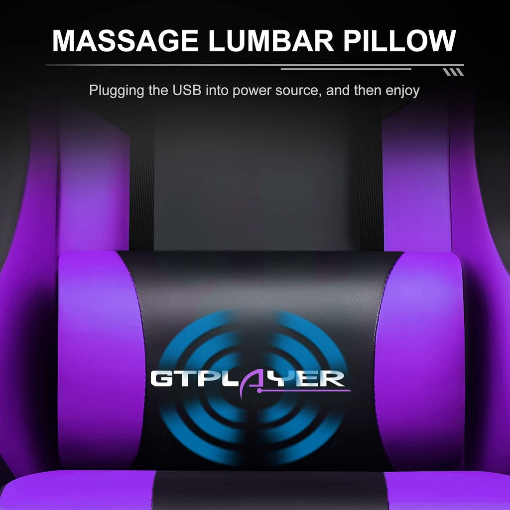 Gaming Chair, Massage Computer Chairs with Footrest, Headrest and Lumbar Support Height Adjustable Ergonomic 360°-Swivel PC Chair Purple