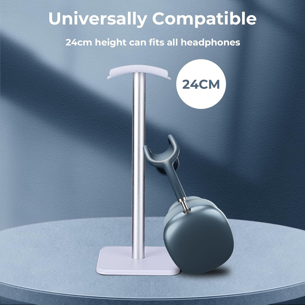 Headphones Stand [Weighted Base & Taller Height] Headset Holder Stand, Universal Headset Desk Hook for All Gaming Headset/Desktop Earphones, Silver