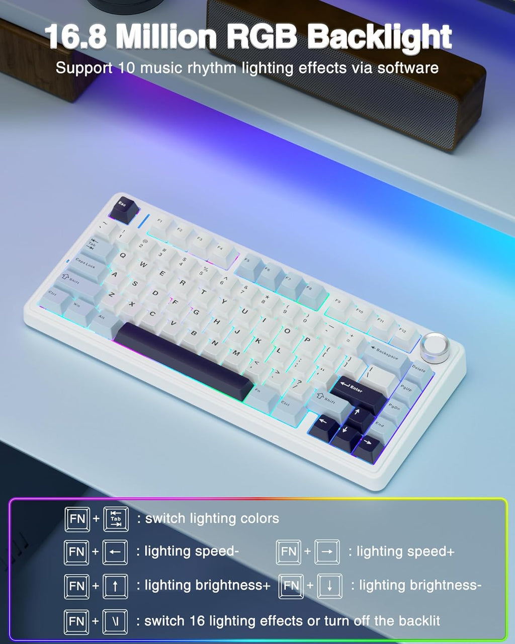 F75 75% Mechanical Gaming Keyboard,2.4Ghz/Type-C/Bt5.0 Wireless Mechanical Keyboards,Advanced Structure,Rgb Backlight,Creamy Sound,Hot Swappable Custom Keyboard(Glacial Blue)