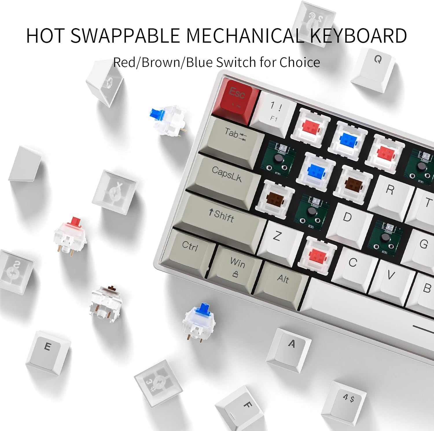 GM610 Wireless Mechanical Keyboard,60% Gaming Keyboard Red Switch | Gaming Mechanical Keyboards,60%,Usb-C,Wired/Bluetooth/2.4Ghz,Rgb Backlit,Compact,Hot Swappable,Anti-Ghosting,Pc Mac Windows
