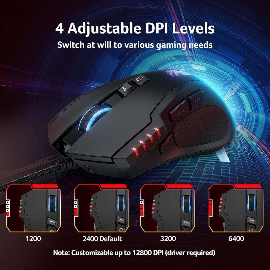 Wired Gaming Mouse, 12,800 DPI RGB Ergonomic Computer Mouse for PC