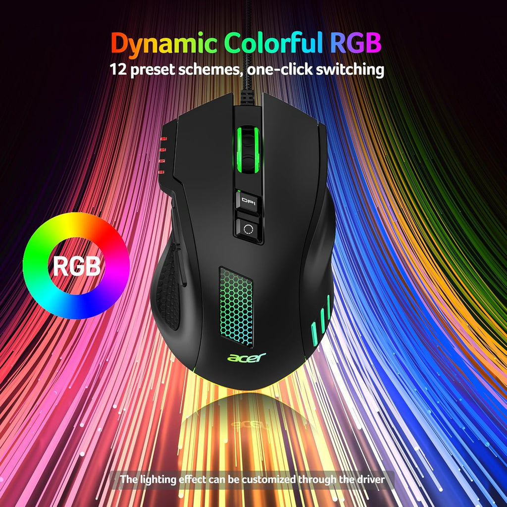 Wired Gaming Mouse, 12,800 DPI RGB Ergonomic Computer Mouse for PC