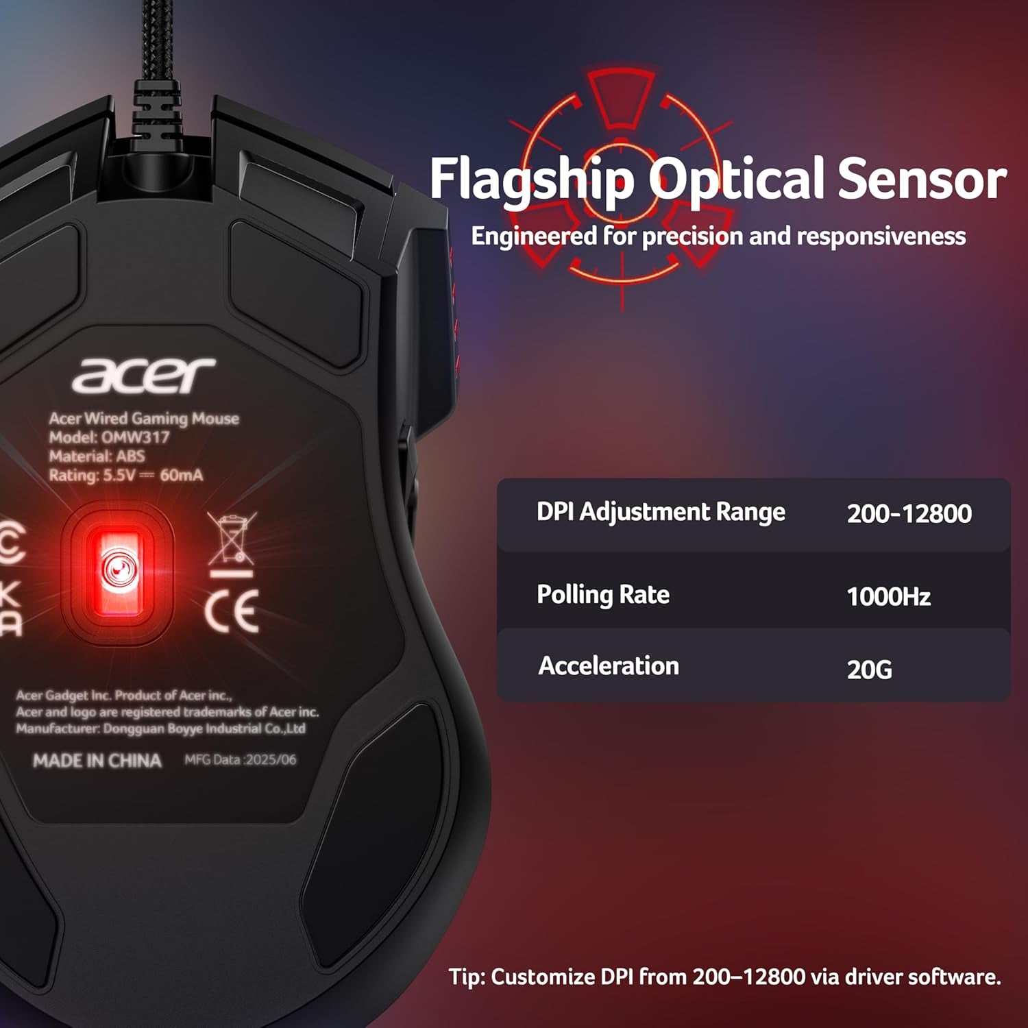 Wired Gaming Mouse, 12,800 DPI RGB Ergonomic Computer Mouse for PC