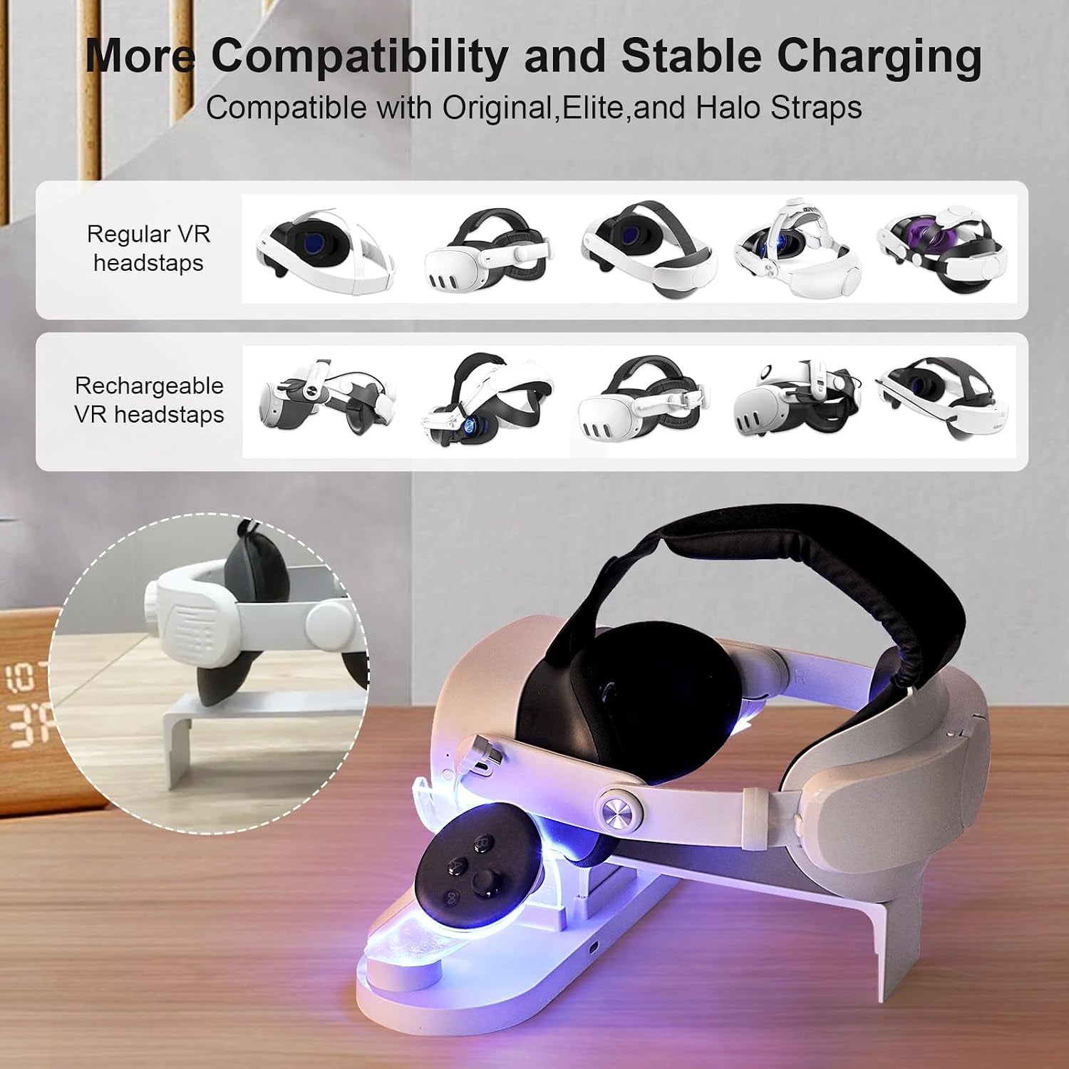 For Metaquest 3S/Quest 3 Charging Dock, VR Charger Station Stand for Metaquest 3S/3 Storage, W/Led Indicator Light and 2 Touch Controller Grips Rechargeable Batteries (White)