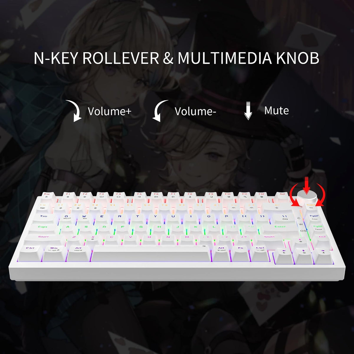 GM326 Mechanical Keyboard,Wired Gaming Keyboard,75% Percent Keyboard | Mechanical Keyboard,Wired Gaming Keyboard,75% Percent,Hot Swappable,Compact,Led Backlit,Usb C,Knob,Pc,Qwerty,White,Red Switch