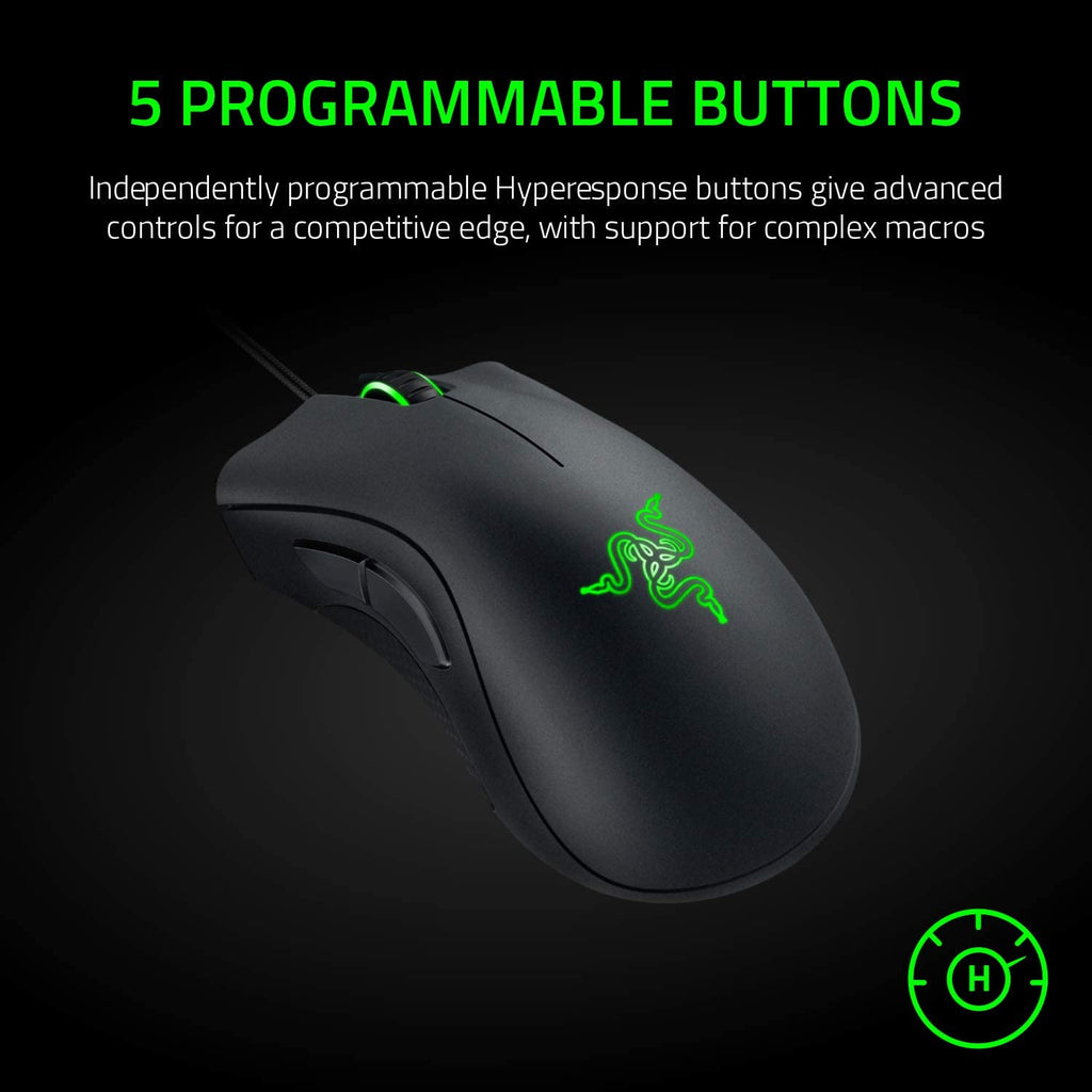 Razer Deathadder Essential (2021) - Wired Gaming Mouse (Optical Sensor, 6400 DPI, 5 Programmable Buttons, Ergonomic Form Factor) Black