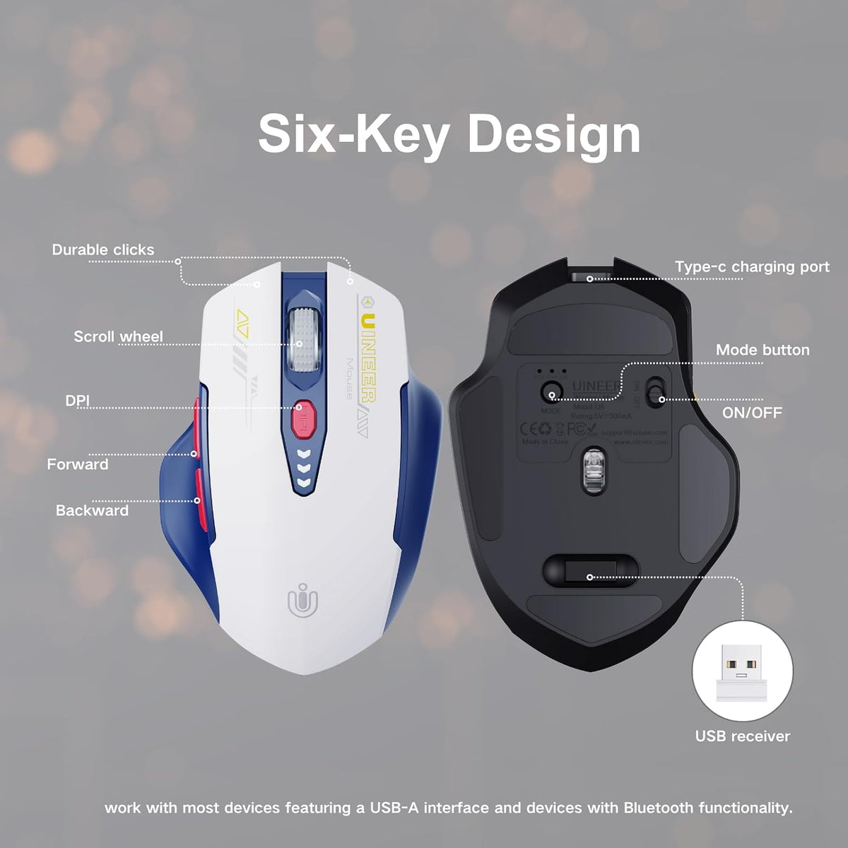 Wireless Mouse, 3-Mode Bluetooth 5.0/4.0 & 2.4Ghz, Rechargeable
