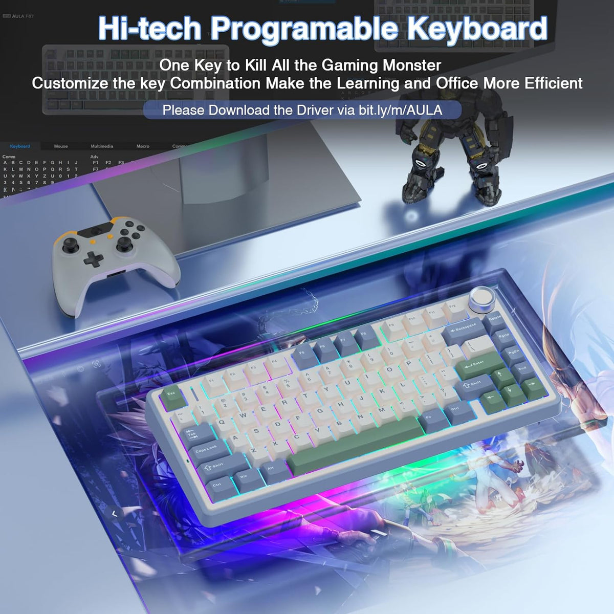F75 75% Mechanical Gaming Keyboard,2.4Ghz/Type-C/Bt5.0 Wireless Mechanical Keyboards,Advanced Structure,Rgb Backlight,Creamy Sound,Hot Swappable Custom Keyboard(Beige Green)