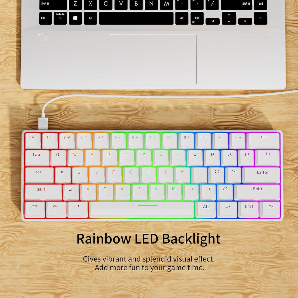 GM611 Gaming Keyboard,60% Percent Mechanical Keyboard Red Switches | 61 Keys,Led Backlit,Anti-Ghosting,White Keycaps ,Wired Gaming Keyboard,Qwerty,Pc, Windows, Gamer, Office, Typist Red Switches