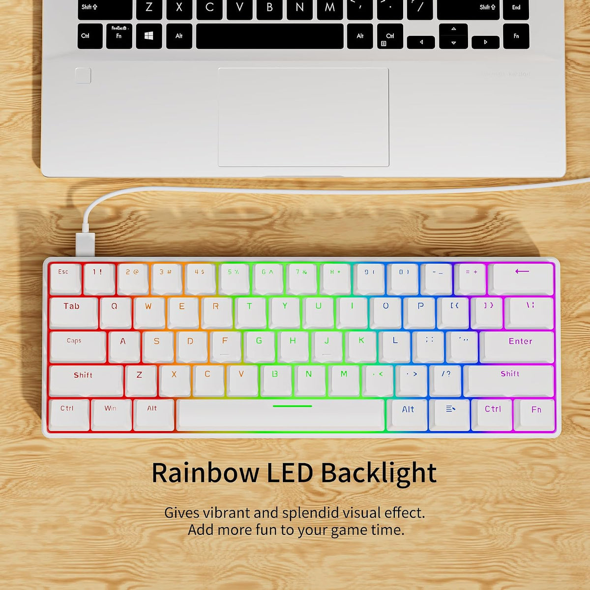 GM611 Gaming Keyboard,60% Percent Mechanical Keyboard Red Switches | 61 Keys,Led Backlit,Anti-Ghosting,White Keycaps ,Wired Gaming Keyboard,Qwerty,Pc, Windows, Gamer, Office, Typist Red Switches