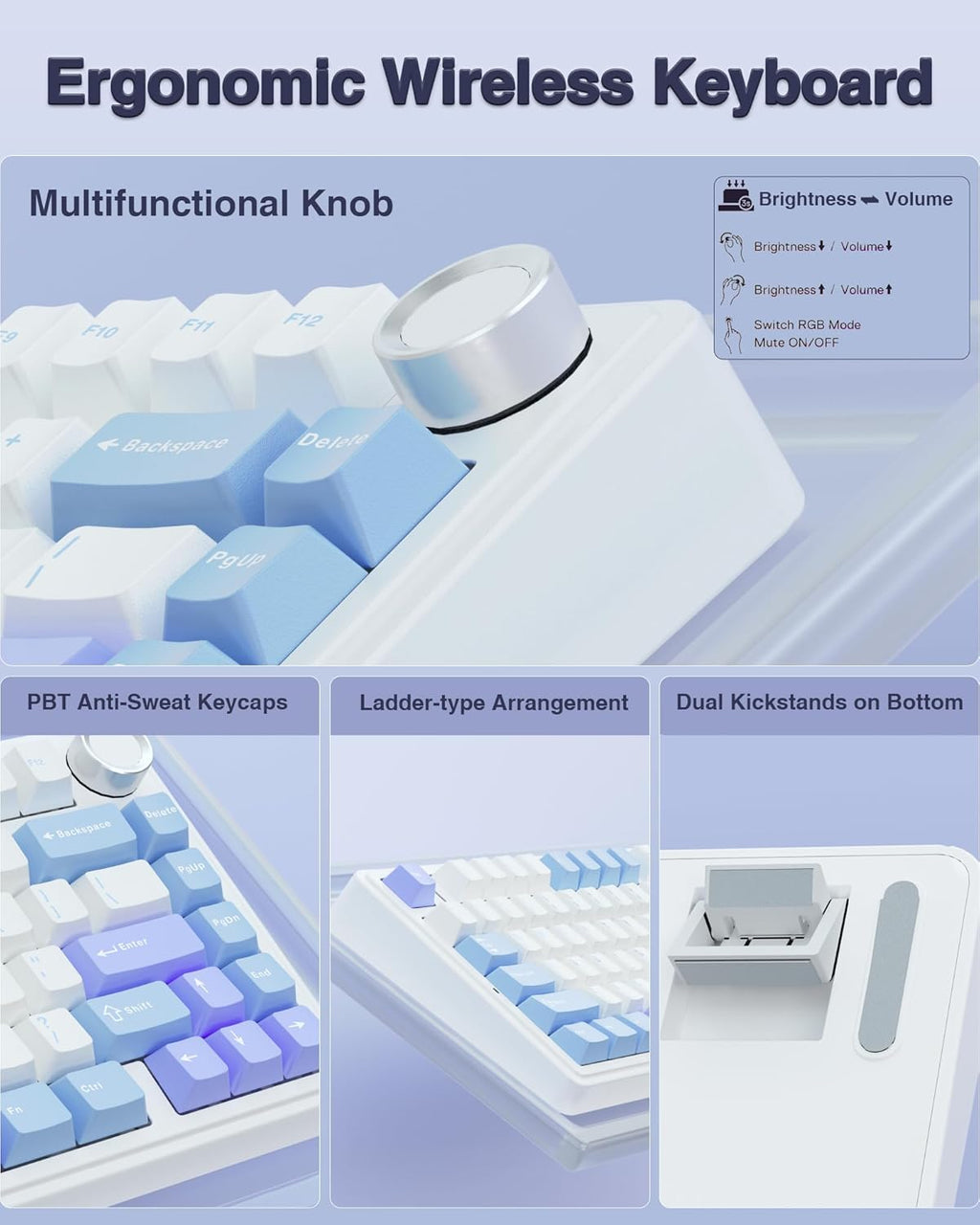 F75 75% Wireless Mechanical Keyboard,2.4Ghz/Type-C/Bt5.0 Gaming Keyboards,Advanced Structure,Rgb Backlight,Hot Swappable Custom Keyboard for Pc/Mac (Blue&Purple)