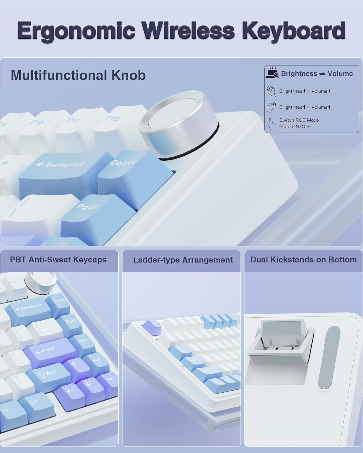 F75 75% Wireless Mechanical Keyboard,2.4Ghz/Type-C/Bt5.0 Gaming Keyboards,Advanced Structure,Rgb Backlight,Hot Swappable Custom Keyboard for Pc/Mac (Blue&Purple)