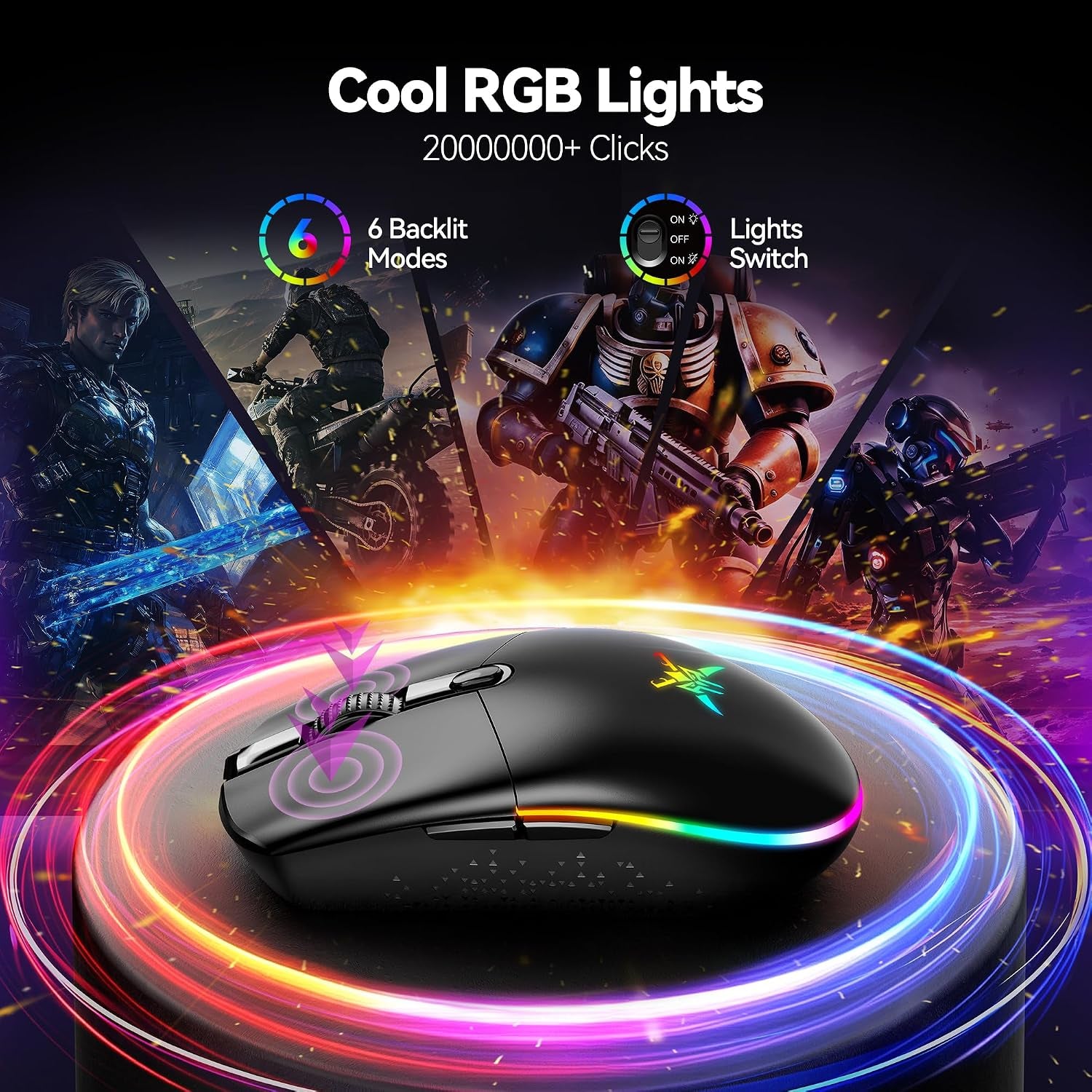 RGB Wireless Gaming Mouse 8000 DPI 6 Button, Wireless & Wired Mode