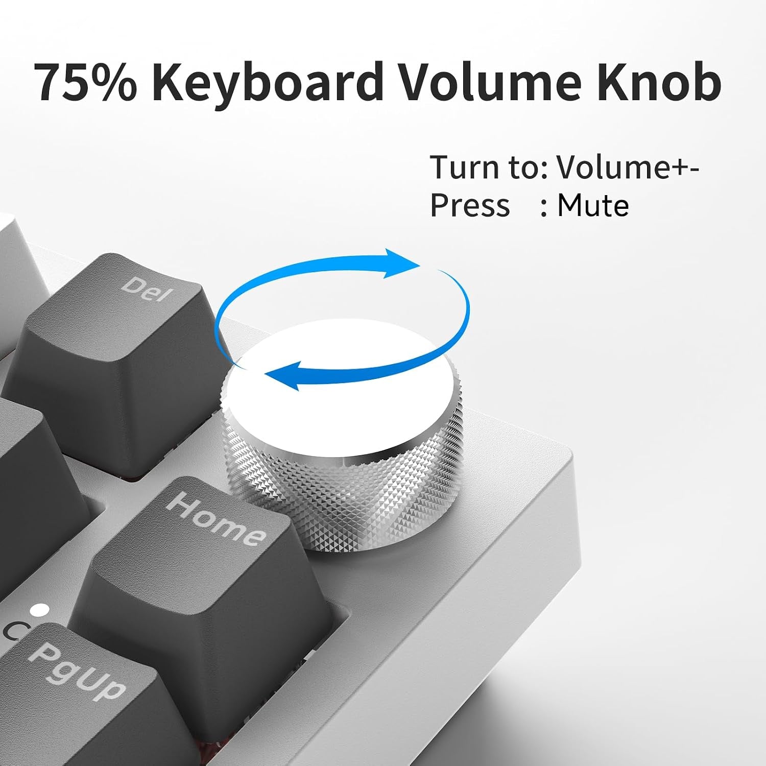 AK820 Mechanical Keyboard, 75% Hot Swappable Wired Keyboard with Volume Control Knob, QWERTY Layout, PBT Keycaps, Five-Layer Sound Insulation Pad, 82-Key Gaming Keyboard, Grey White
